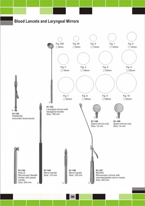 blood lancets and laryngeal mirrors 