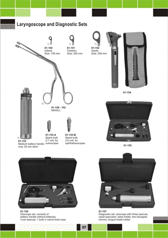 laryngoscope and diagnostic sets 