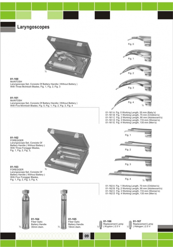 laryngoscope and diagnostic sets 