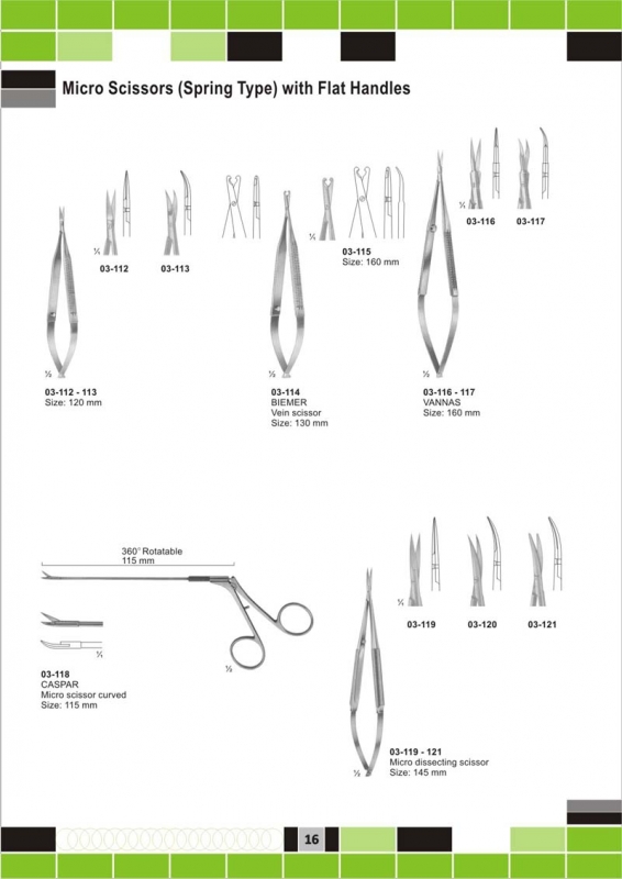 micro scissors(spring type)with flat handles 